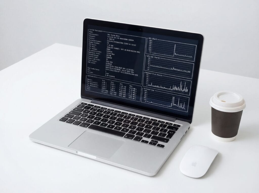 Laptop showing details with white background